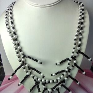 👍5 for $20 Double Strand Layered Black & White Bead Statement Necklace